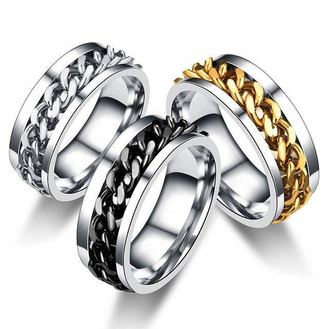 Stainless Steel Chain Spinner Ring for Men and Boys