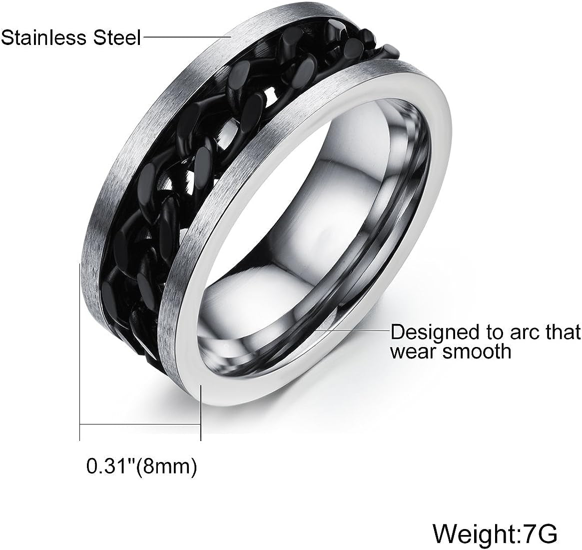Stainless Steel Chain Spinner Ring for Men and Boys